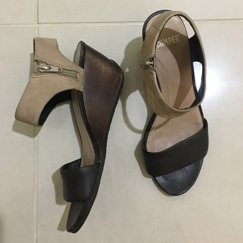 Camper Laura wedge summer sandals brown 6.5